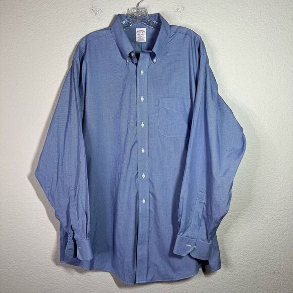 Brooks Brothers Mens Blue‎ Micro Houndstooth Shirt Button Down Classic Size 17.5 - Picture 1 of 5